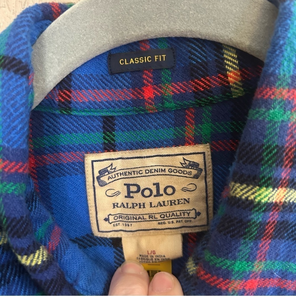 Blue Plaid Men's Shirt Polo Ralph Lauren L great condition 100% cotton - Picture 3 of 6